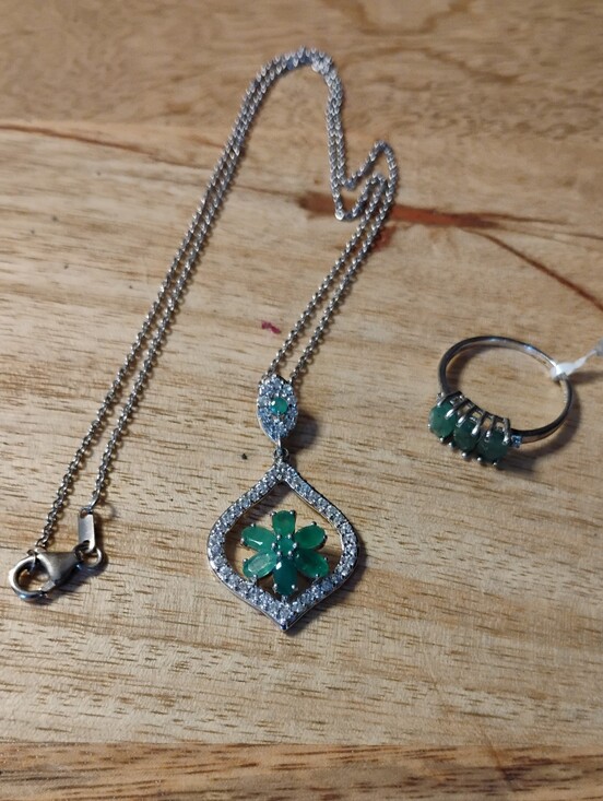 Jewelry - Emerald Necklace & Ring Set - 925 Sterling Silver NWT